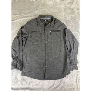 Rock & Republic Shirt Men's XL Gray Striped Cotton Long Sleeve Pockets Button-Up